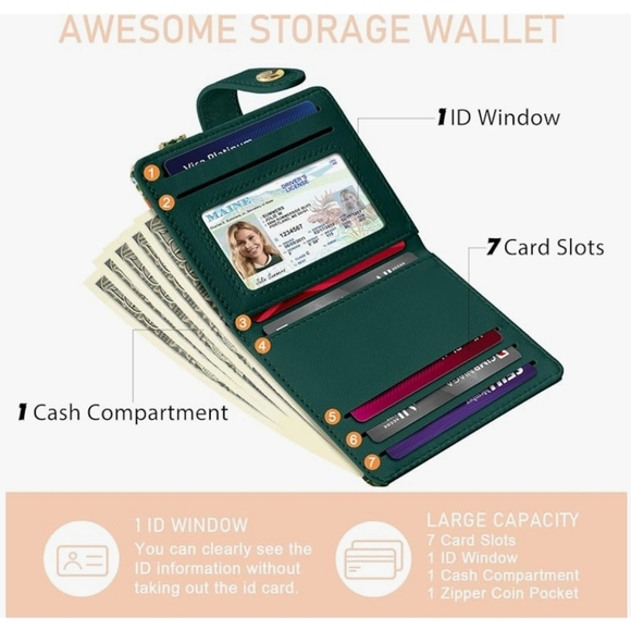 Black Cat Floral Rfid Women Wallet, Small Slim Thin Credit Card Wallet, PU Leath - Picture 3 of 5